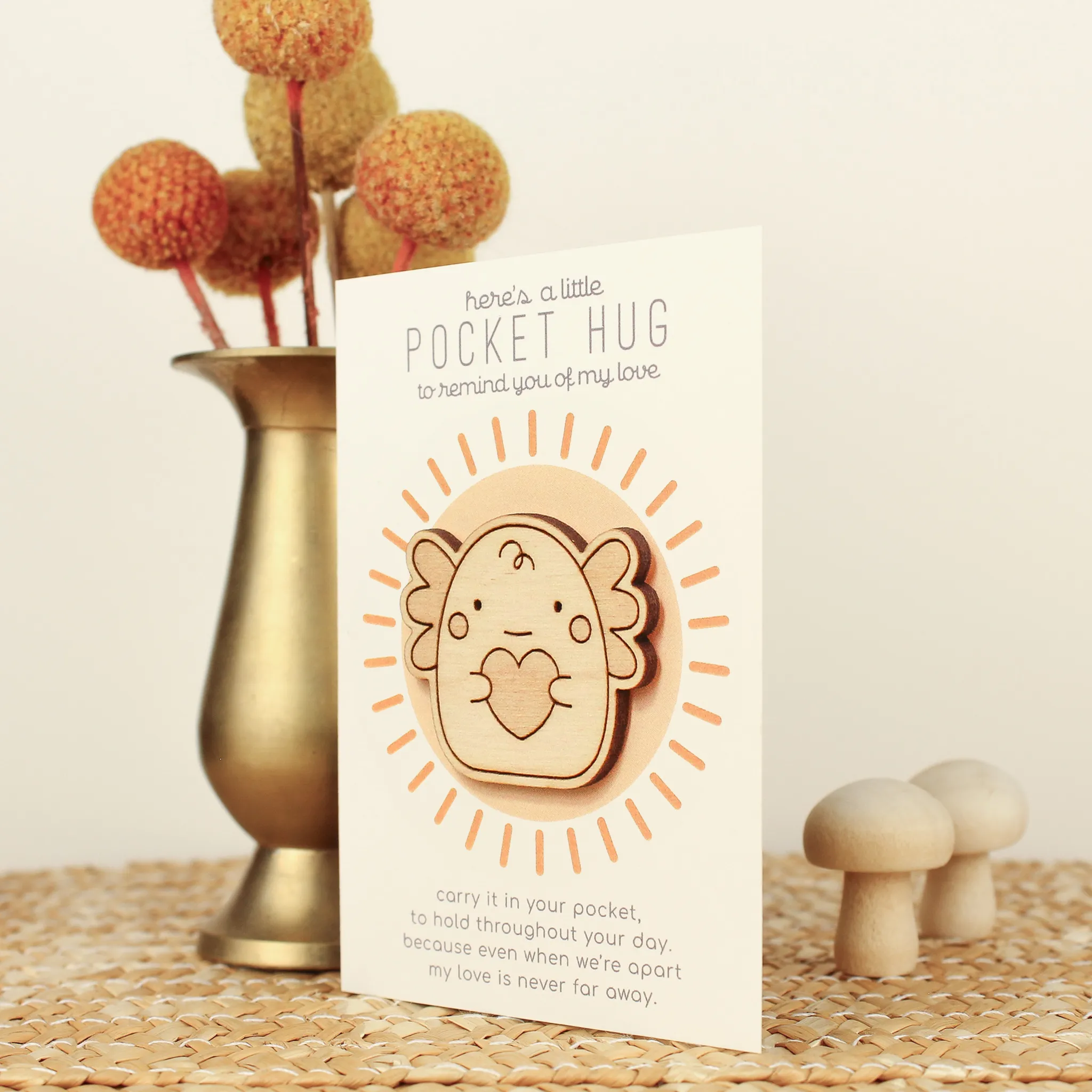 Wooden Pocket Hug - Axolotl | Thinking of You Gift