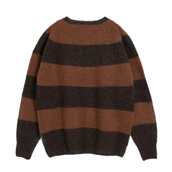 YMC Suedehead Stripe Crew Knit - Brown Stripe