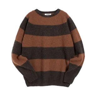 YMC Suedehead Stripe Crew Knit - Brown Stripe